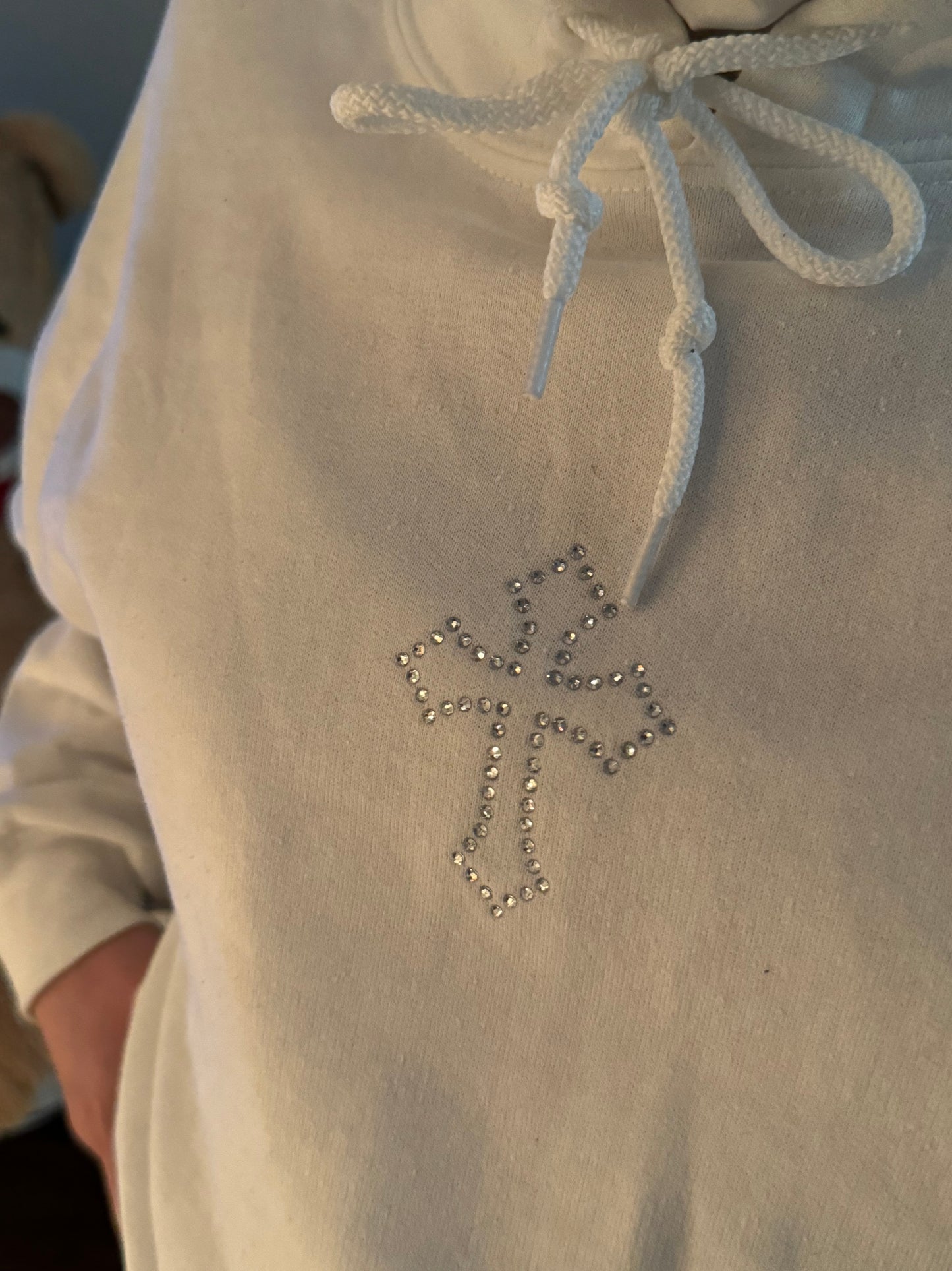 White Rhinestones Poker & Cross Hoodie