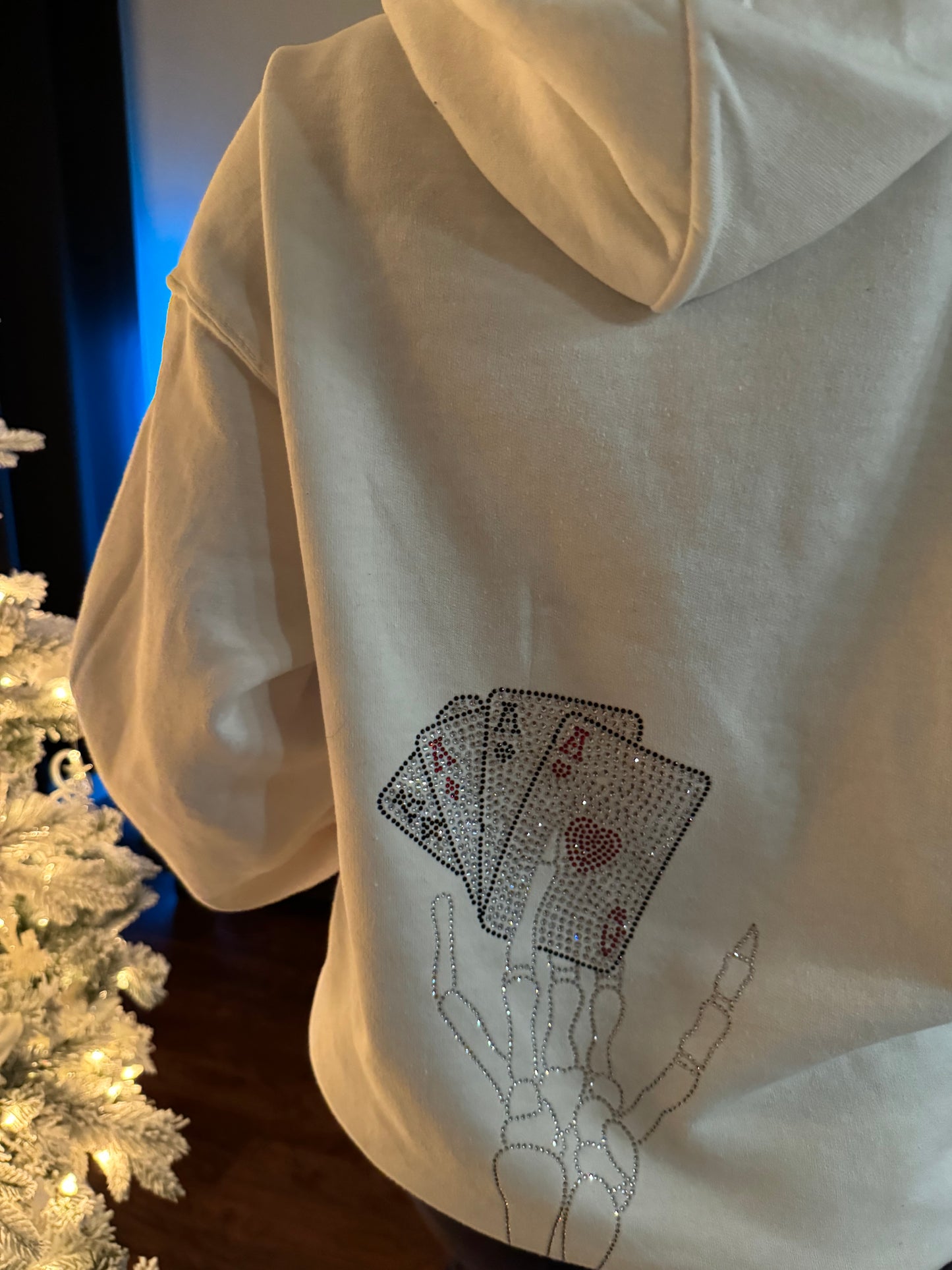 White Rhinestones Poker & Cross Hoodie