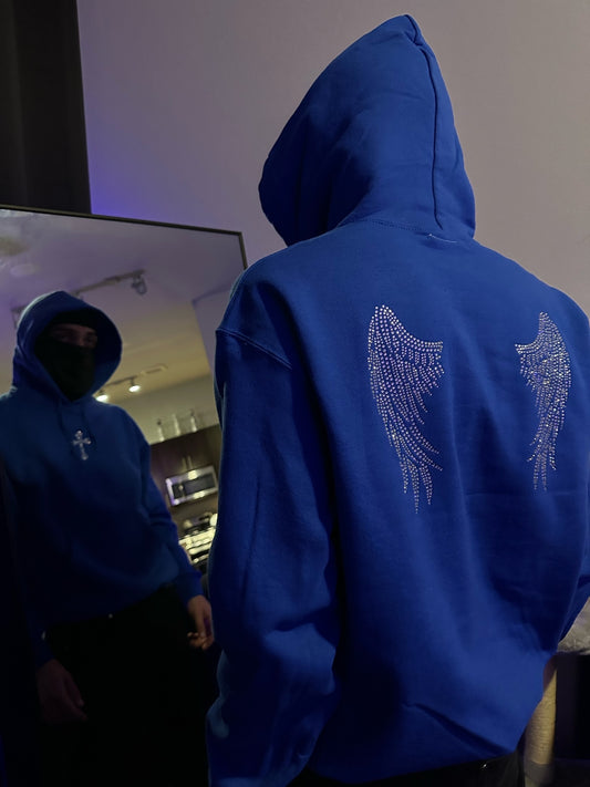 Wings Rhinestones Hoodie (Blue)