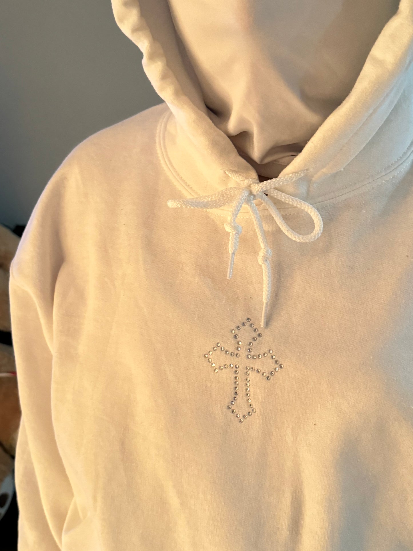 White Rhinestones Poker & Cross Hoodie