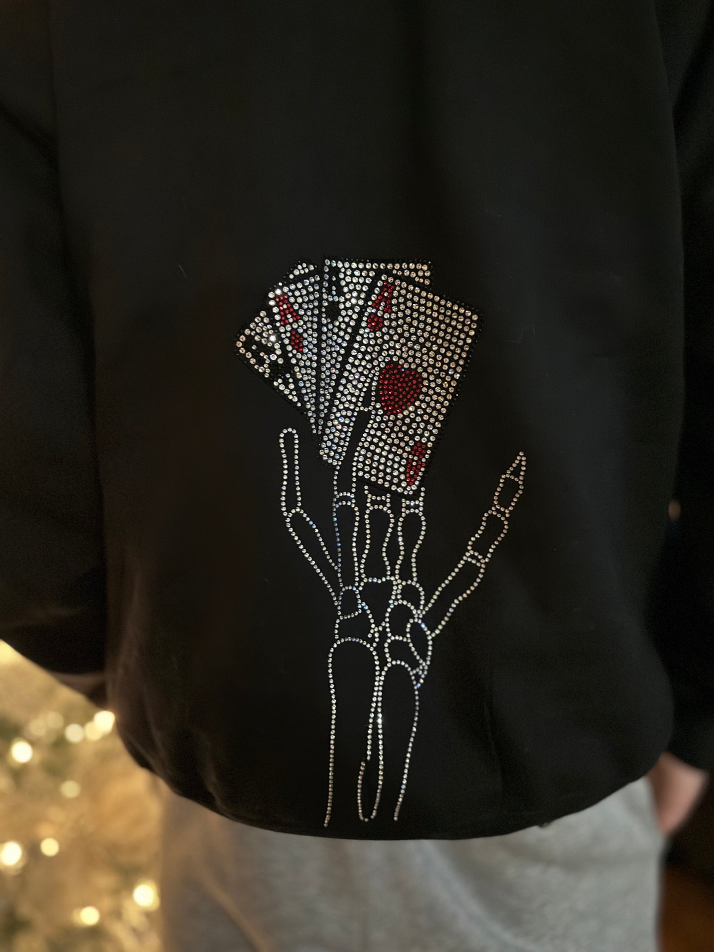 Black Rhinestones Poker & Cross Hoodie