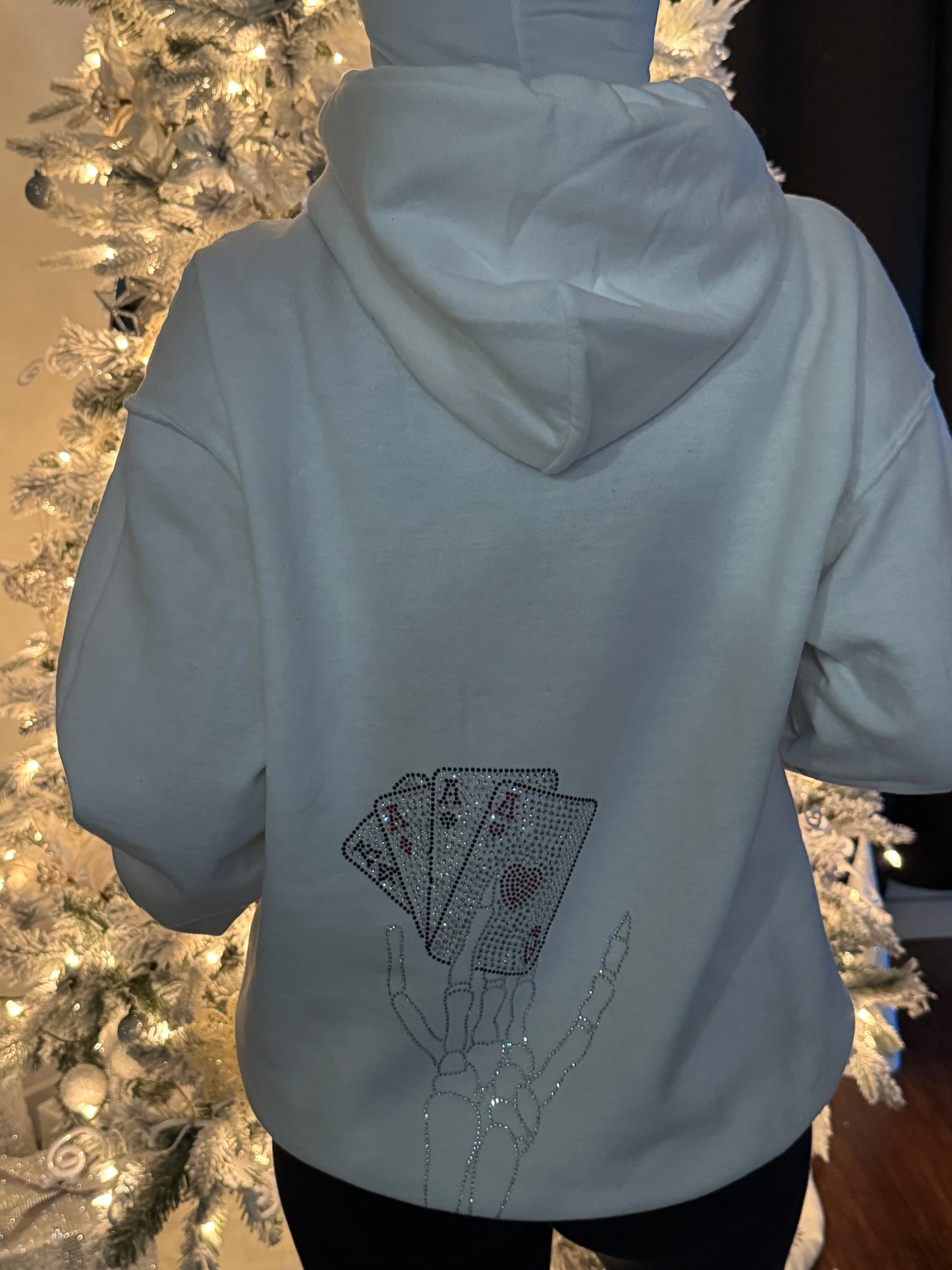 White Rhinestones Poker & Cross Hoodie