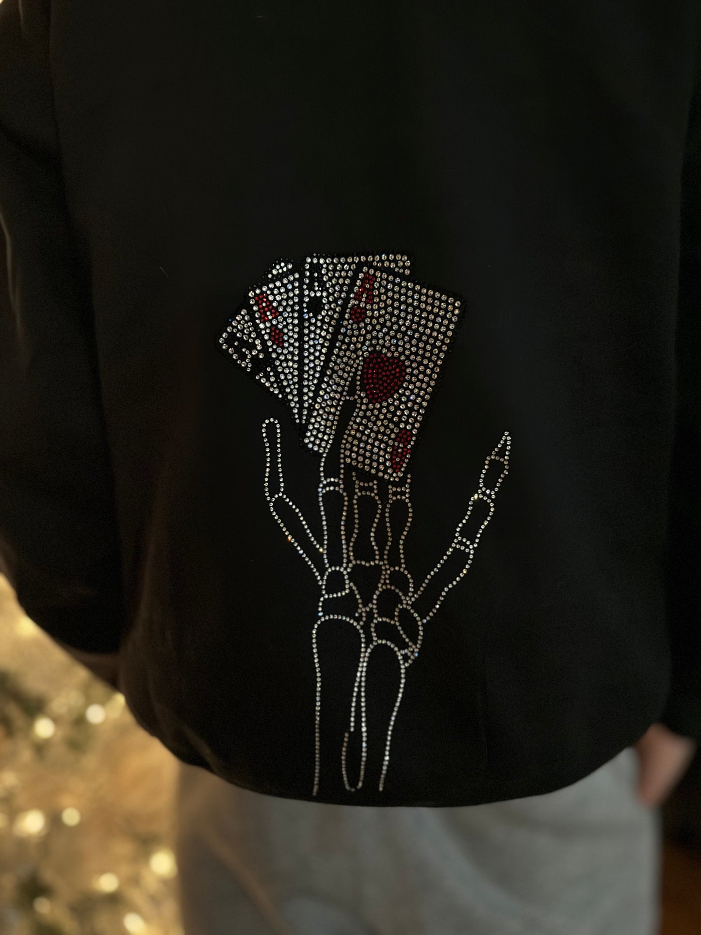 Black Rhinestones Poker & Cross Hoodie