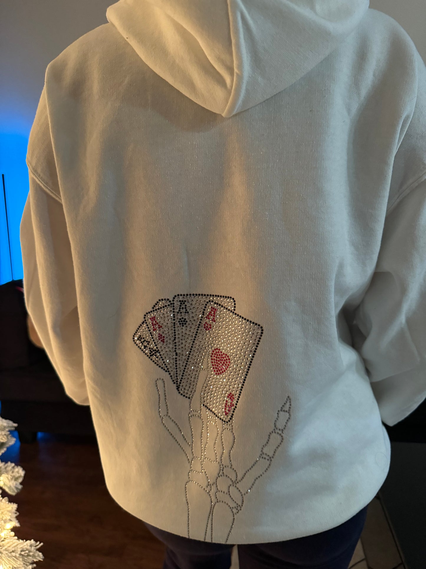 White Rhinestones Poker & Cross Hoodie