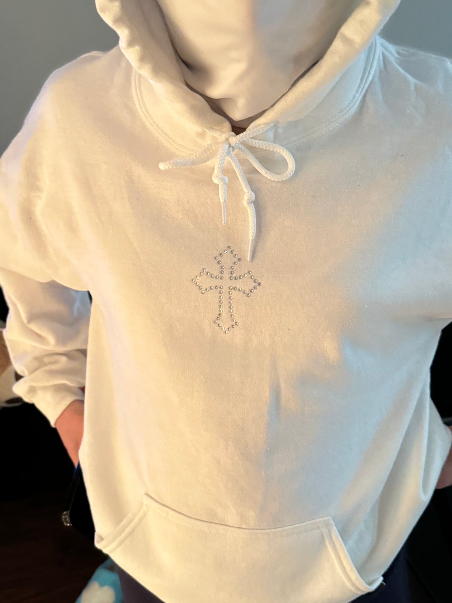 White Rhinestones Poker & Cross Hoodie