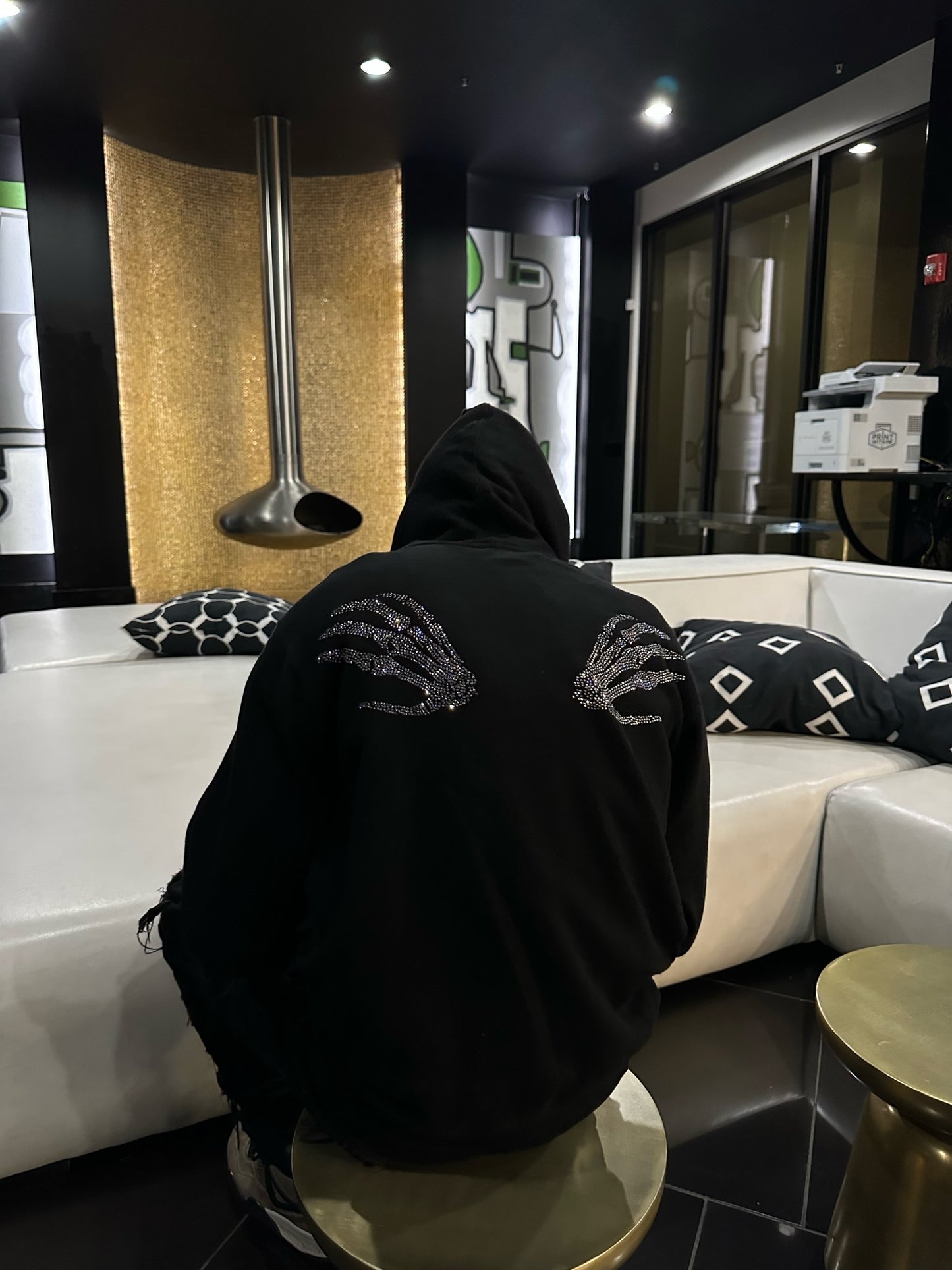 Rhinestones Skeleton Hoodie (Black)