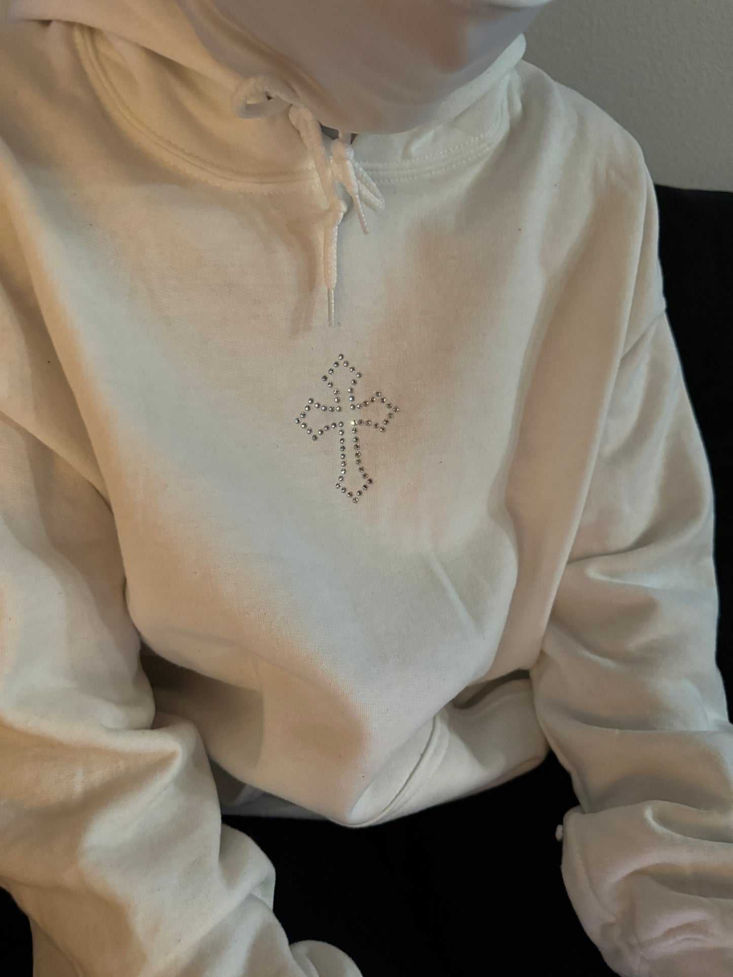 White Rhinestones Poker & Cross Hoodie