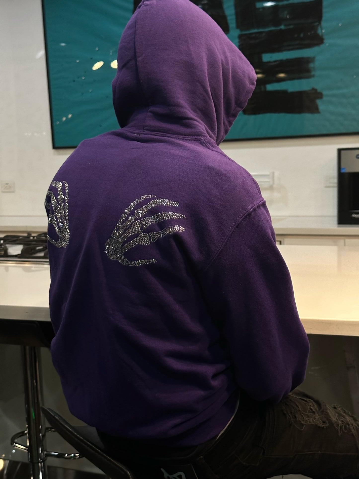 Purple Rhinestones Skeleton Hoodie