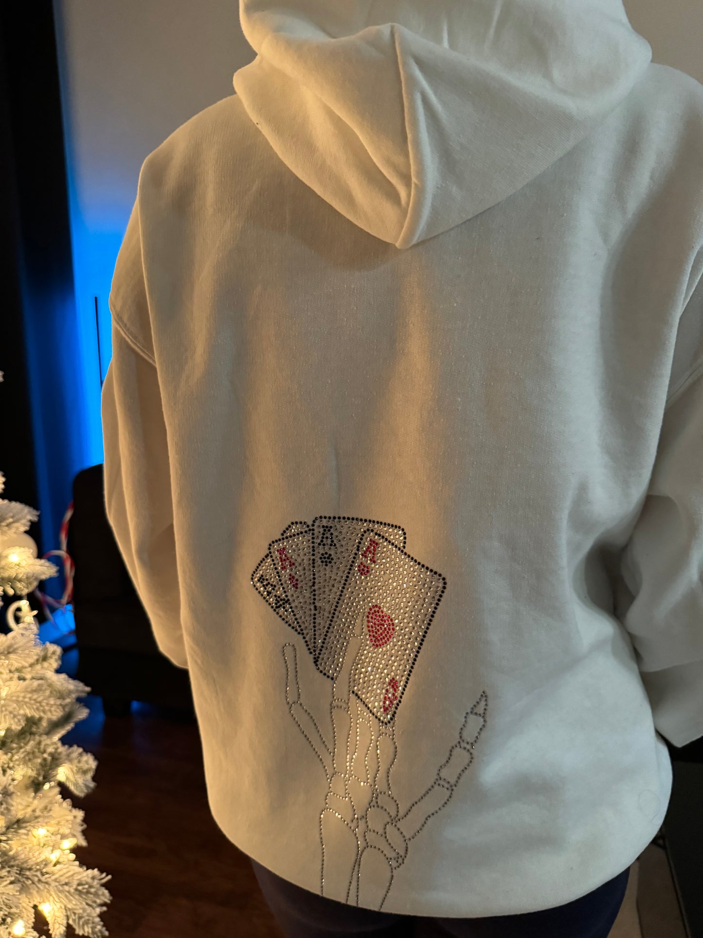 White Rhinestones Poker & Cross Hoodie