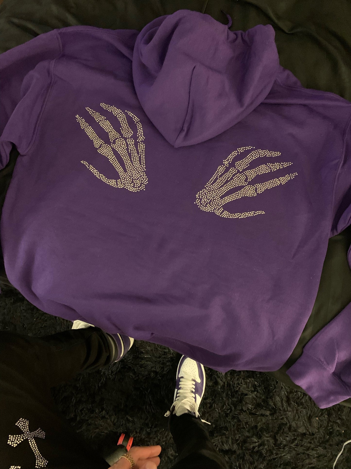 Purple Rhinestones Skeleton Hoodie